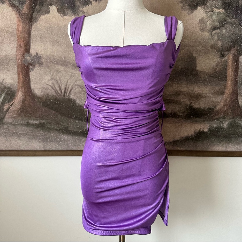 Lucy in the Sky Radiant Runched Purple BodyCon Mini Dress